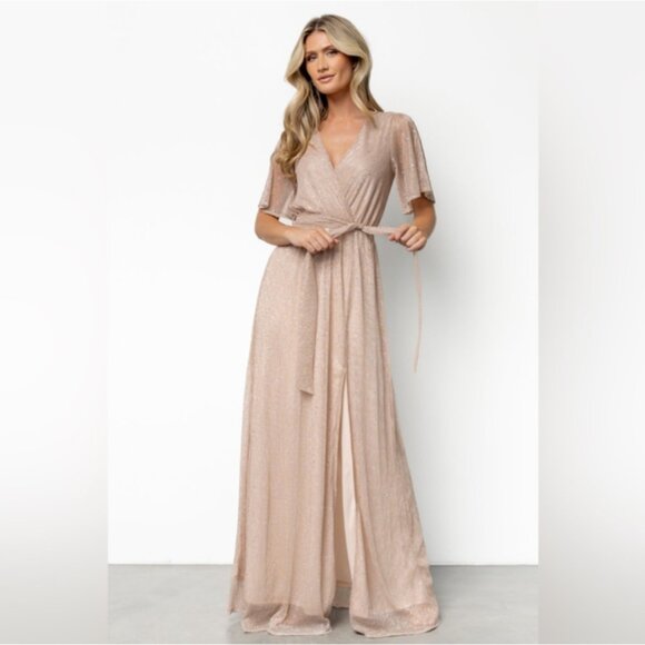 Baltic Born Grace Sparkle Gown Dress in Champagne Medium - NWT - Picture 1 of 15
